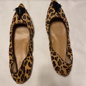 J Crew Leopard calf hair tassel stretch flats